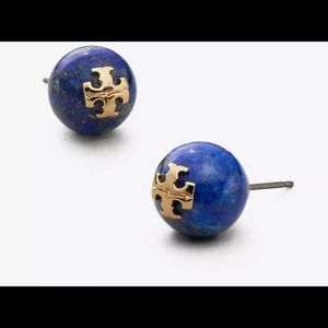 Authentic Tory Burch blue pearl stud earrings